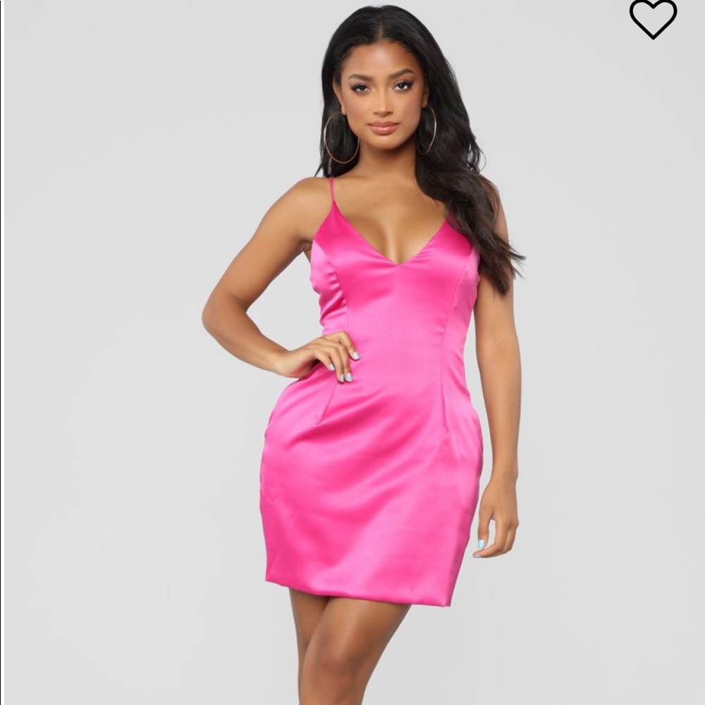 Fuchsia Satin Dress with Pockets